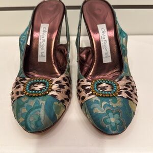 Olivia Rose Tal shoes
 Blue and Brown Heels with Metallic Accents